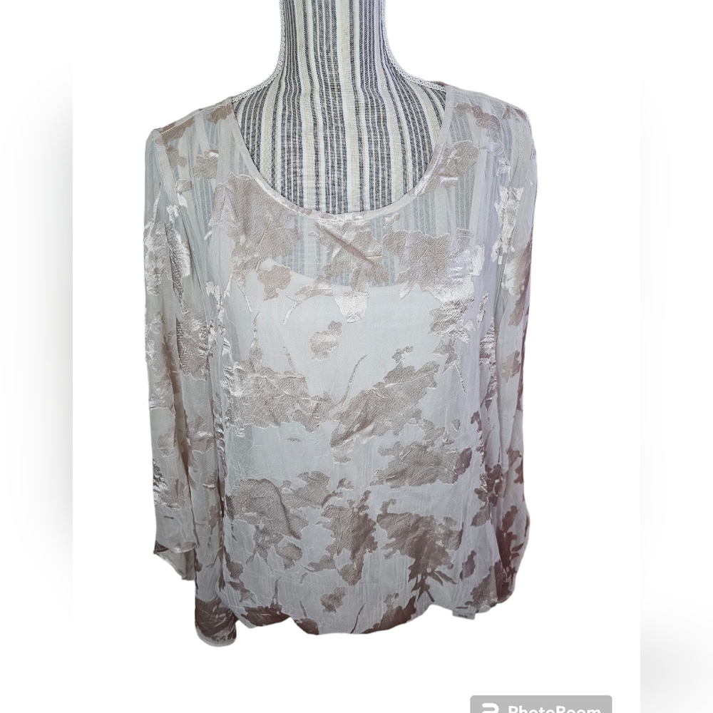 Alfani women's champagne rose shimmer long-sleeved scoop neck top size L